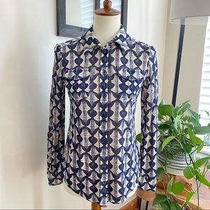 Tory Burch Long Sleeve Navy/Cream Blouse Size XS